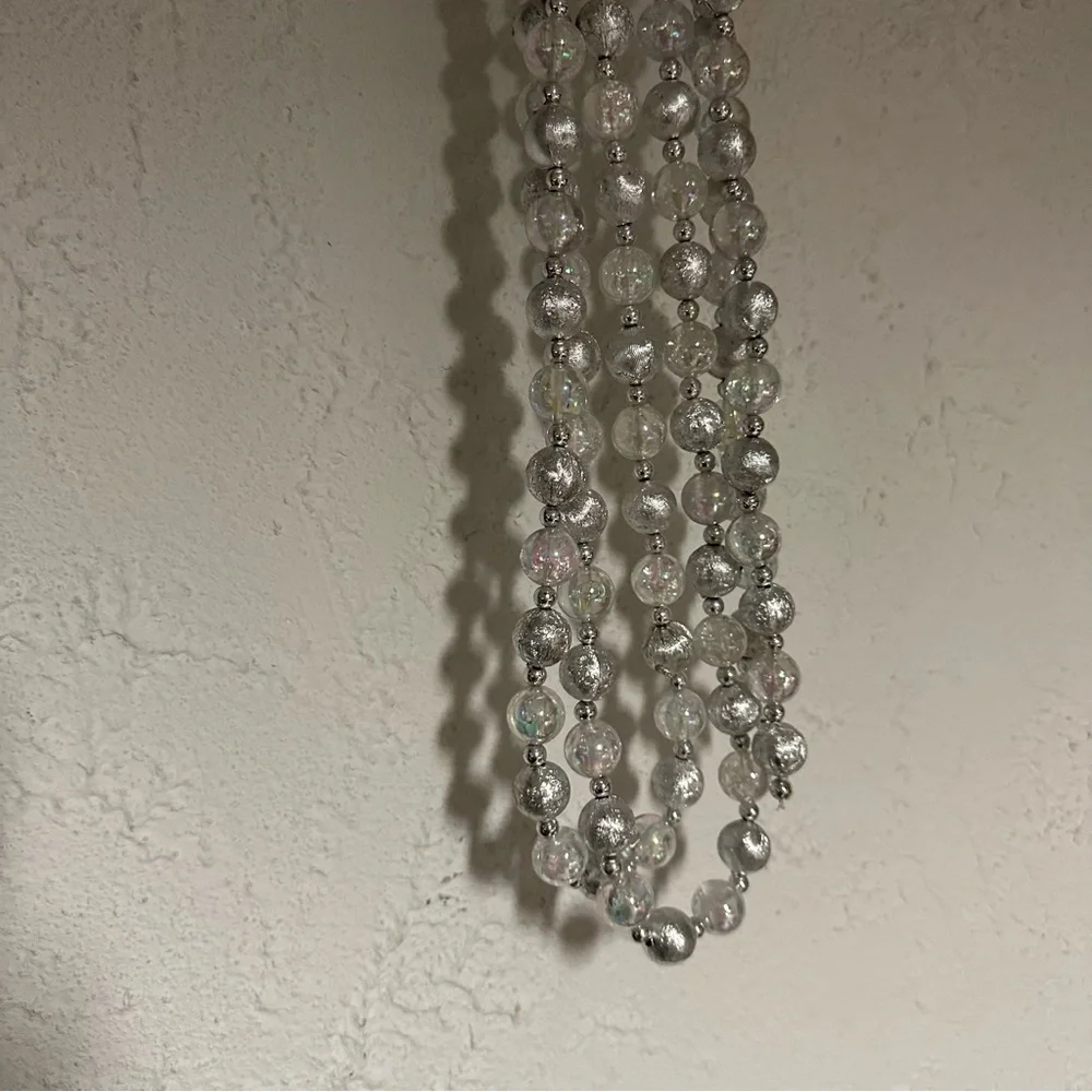 Foiled Garland Acrylic Iridescent Silver Metallic Christmas Balls VTG Strings